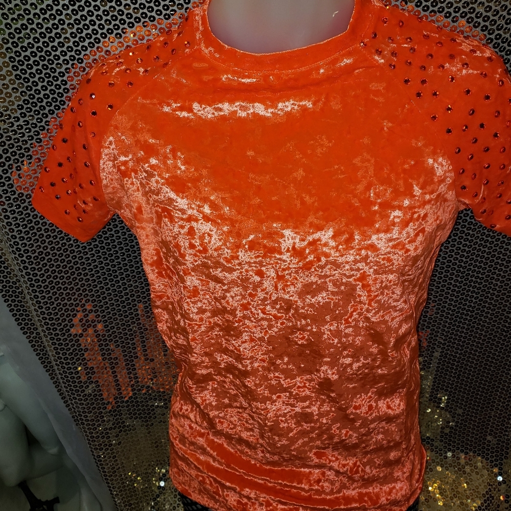 Men's orange stretch velvet Club shirt med/lg